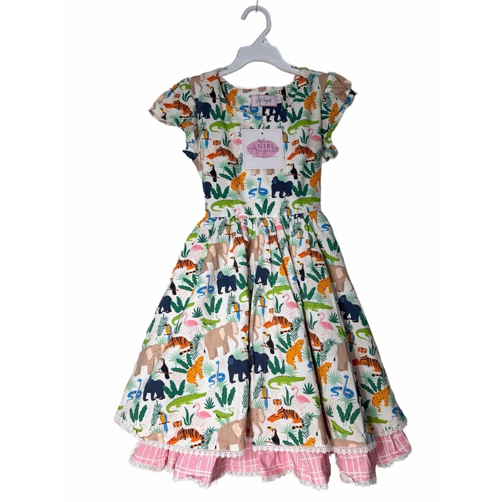 NWT Girl August Boutique Safari Animal Zoo Dress‎ Ruffle Hem Sz 10